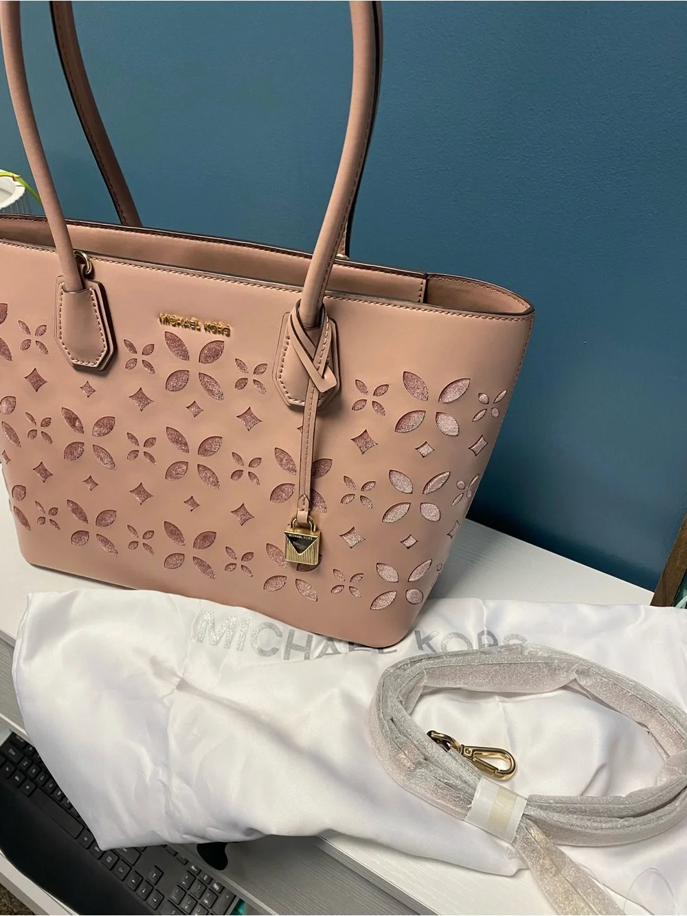 Michael Kors Dusty Pink Laser-Cut Leather Tote